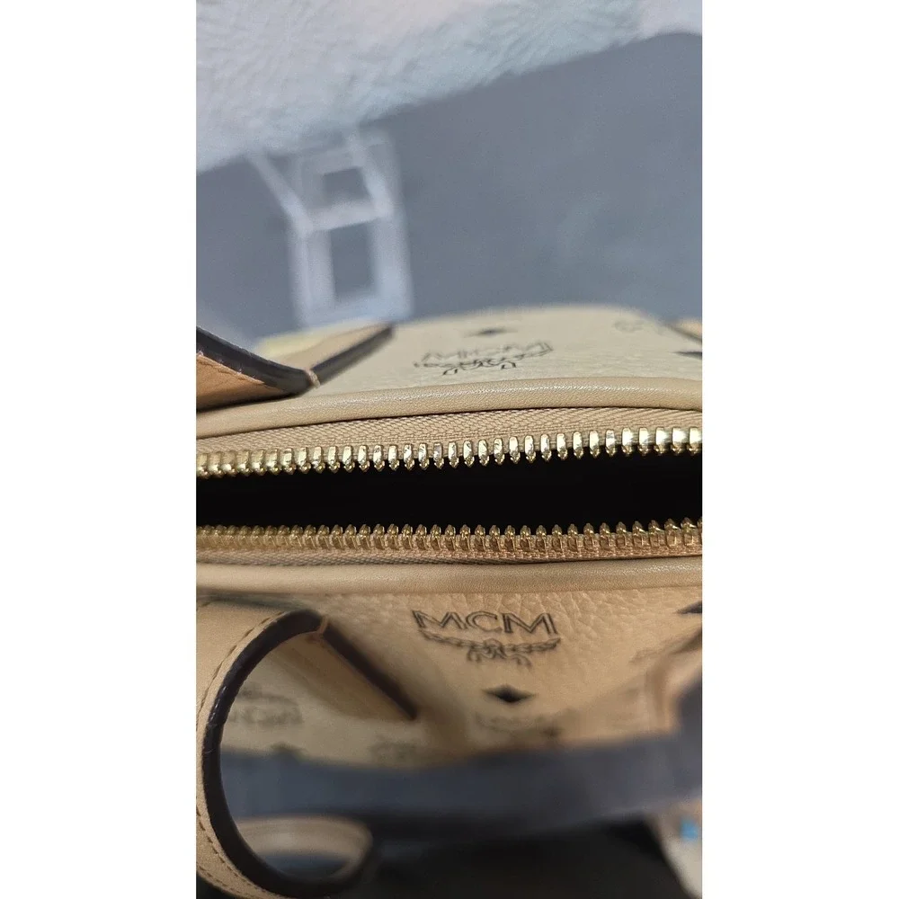 MCM Anya Top Zip Medium Shopper Women Medium Beige Good COA‎ Visetos Tote Bag